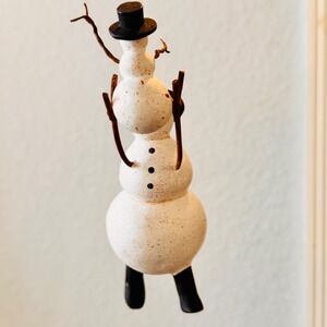 Handmade Ceramic Snowman Ornament Duo with Hats Christmas‎ Tree Decoration